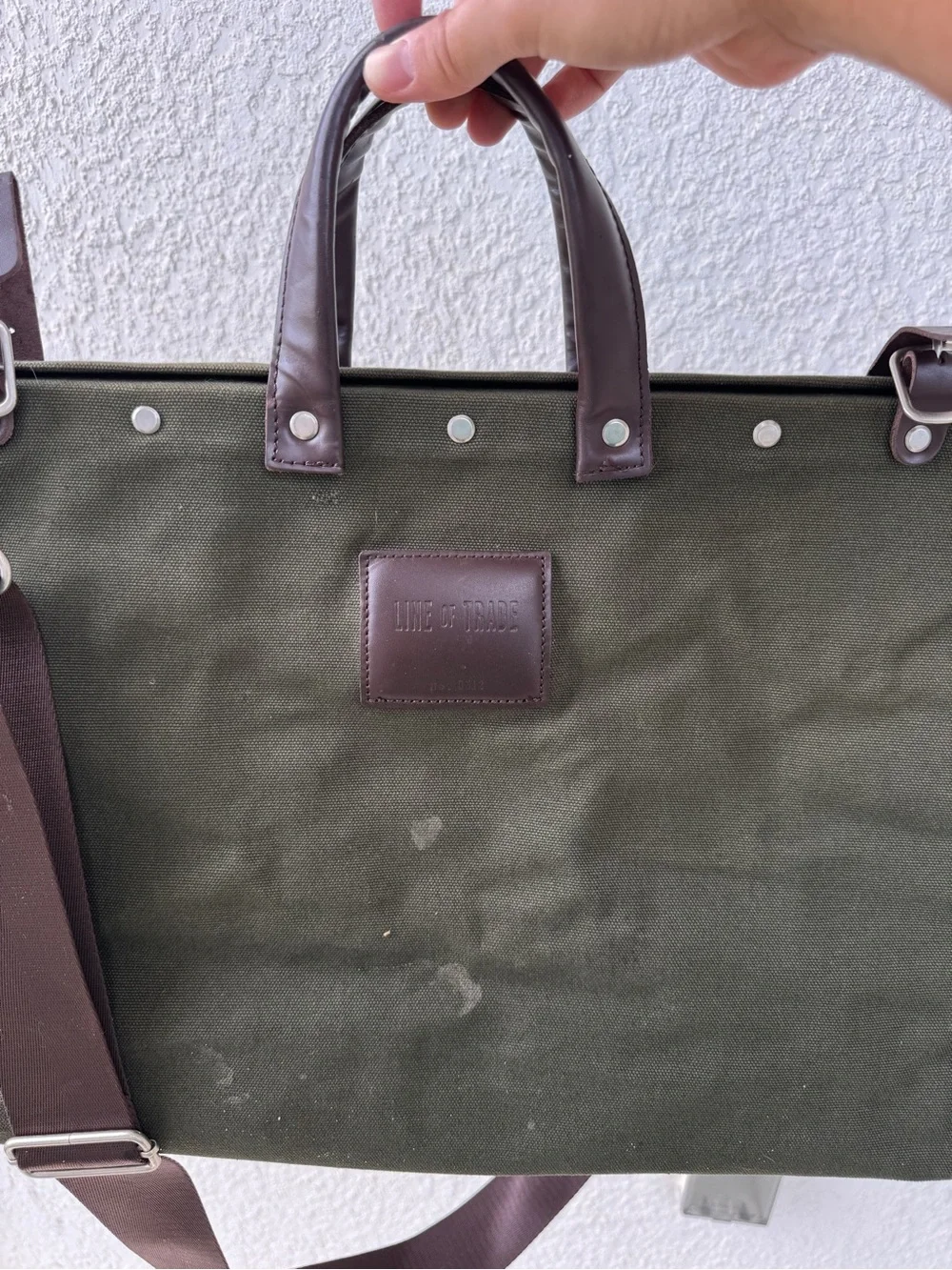 Line of Trade Olive Green Canvas Duffel with Dark Brown Leather Trim